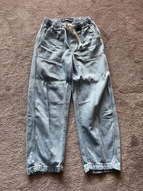 Women’s  Light Blue Barrell Leg  Drawstring Jeans XS Tall